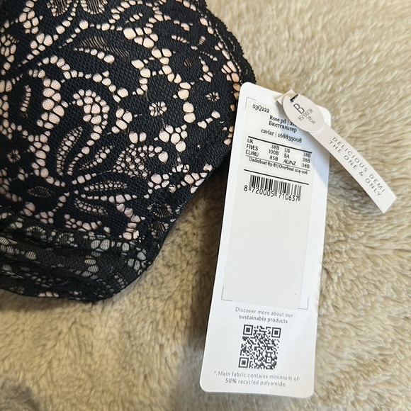 NWT! Hunkemöller Rose Underwire Bra Caviar Black Lace 38B - Picture 13 of 15